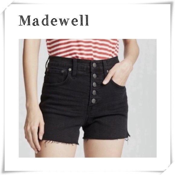 MADEWELL High-Rise Denim Boy-shorts in Button-Through Edition Lunar Black #G5167 - Picture 1 of 8